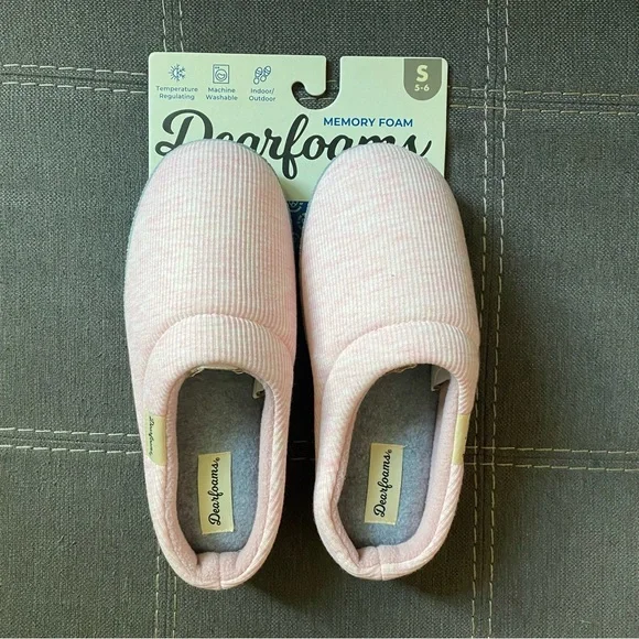 NWT Light pink & gray memory foam indoor/outdoor washable house slippers - Picture 2 of 6